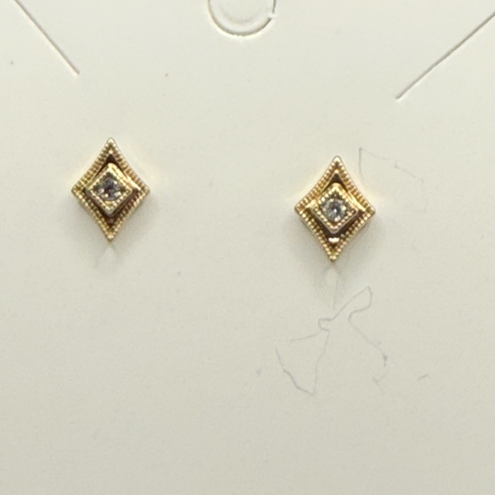 Gold and Silver Diamond-Shaped Stud Earrings